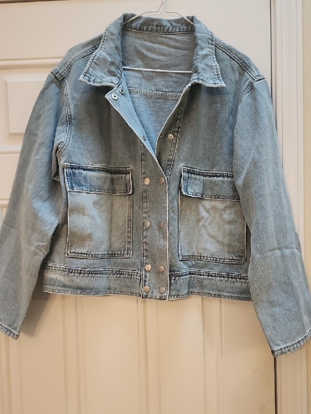 Light Wash Denim Jacket - Casual Boxy Coat - Picture 2 of 5